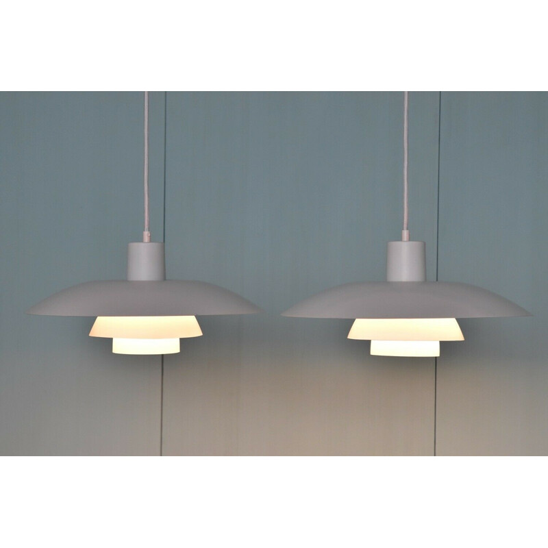 Pair of vintage PH43 pendant lamps for Poulsen in white metal 1950s