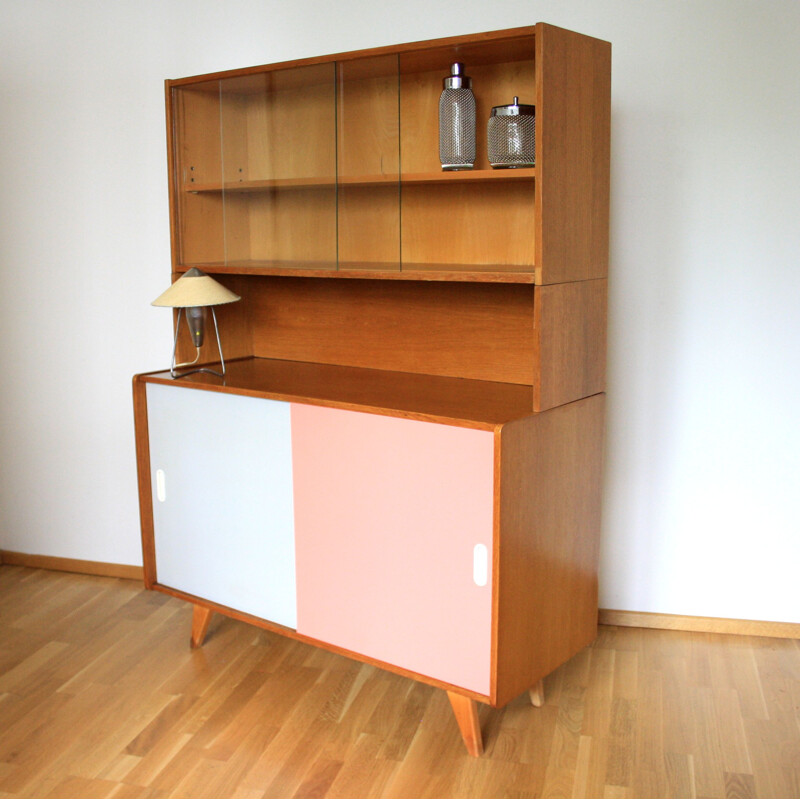 Vintage U470 cabinet for Interier Praha in wood and glass 1960s