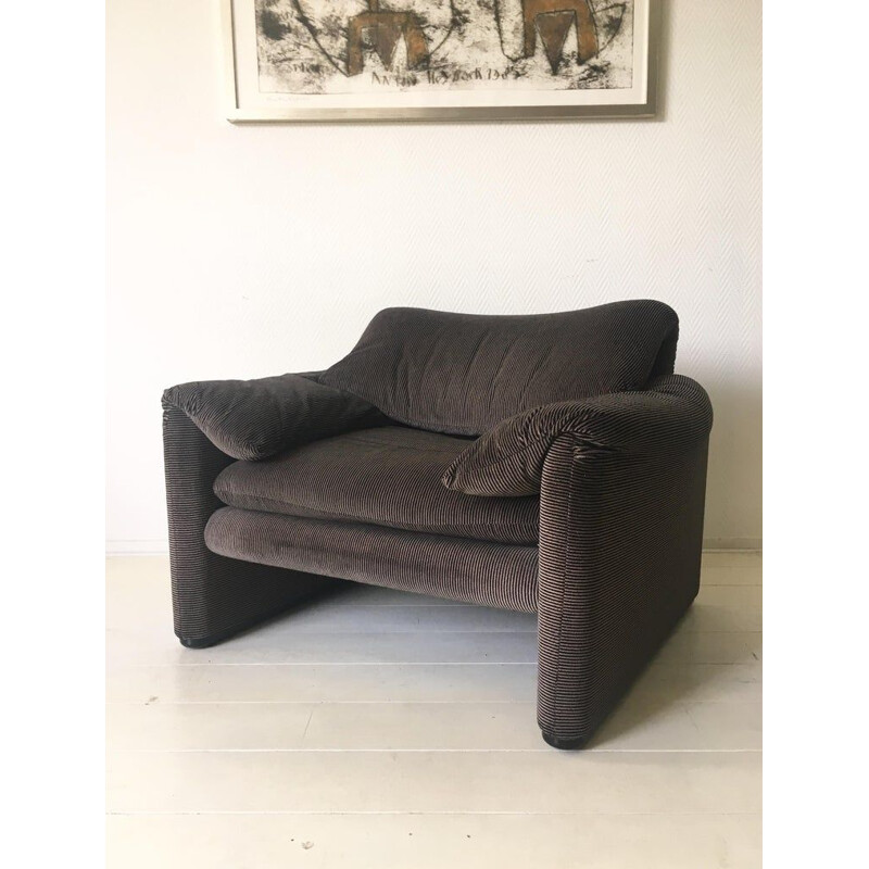 Sillón vintage Maralunga para Cassina en tejido gris 1970