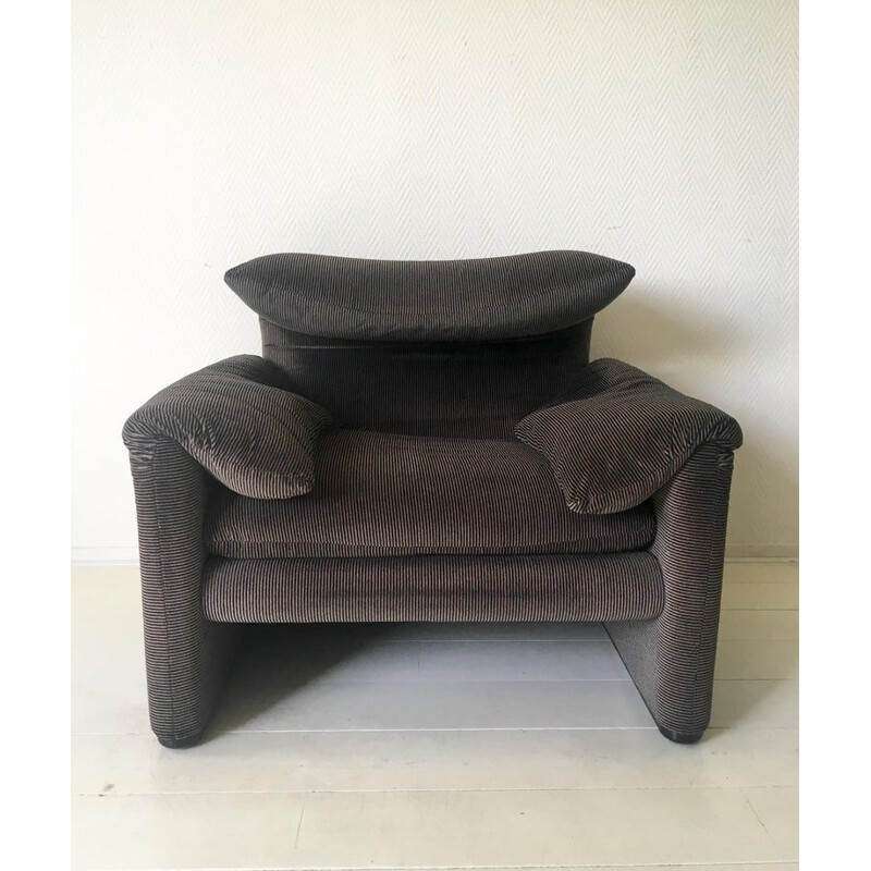 Vintage Maralunga fauteuil voor Cassina in grijze stof 1970