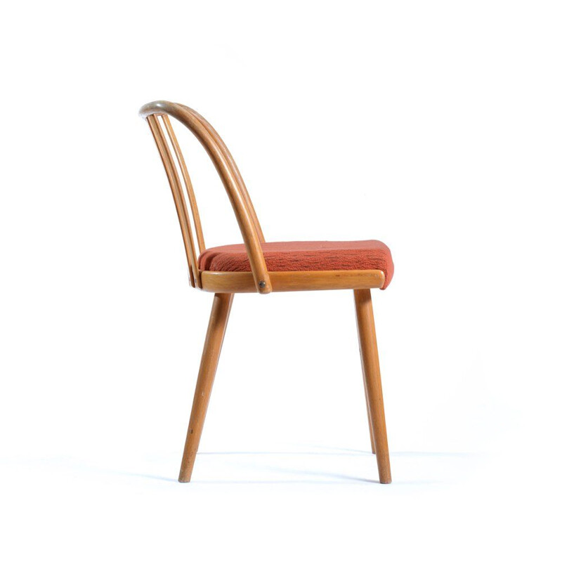 Chaise vintage pour Ton en hêtre plié et tissu 1960