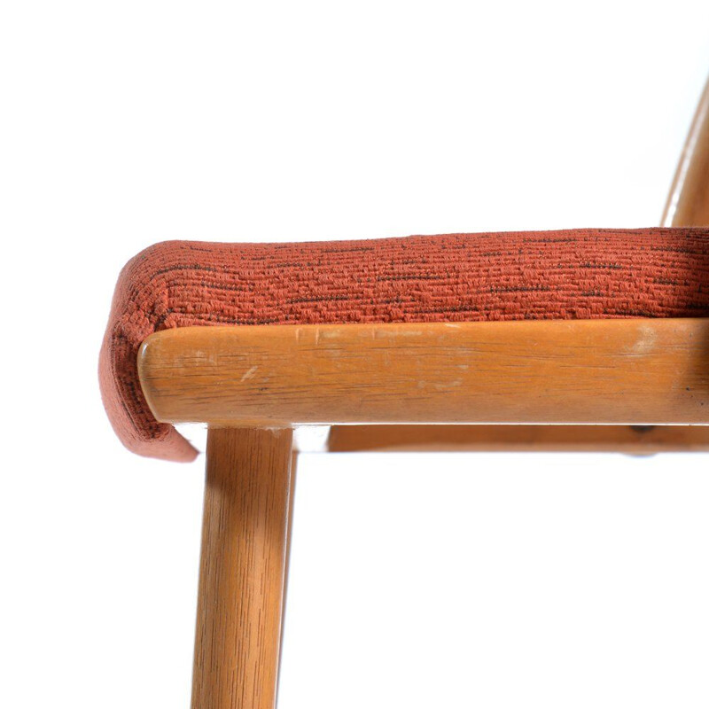 Chaise vintage pour Ton en hêtre plié et tissu 1960