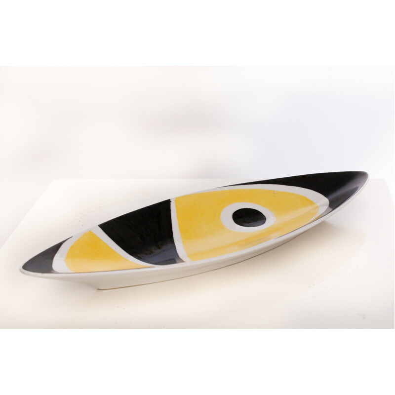 Objet de décoration vintage pour Zsolnay avec motif géométrique en porcelaine noire et jaune 1960 