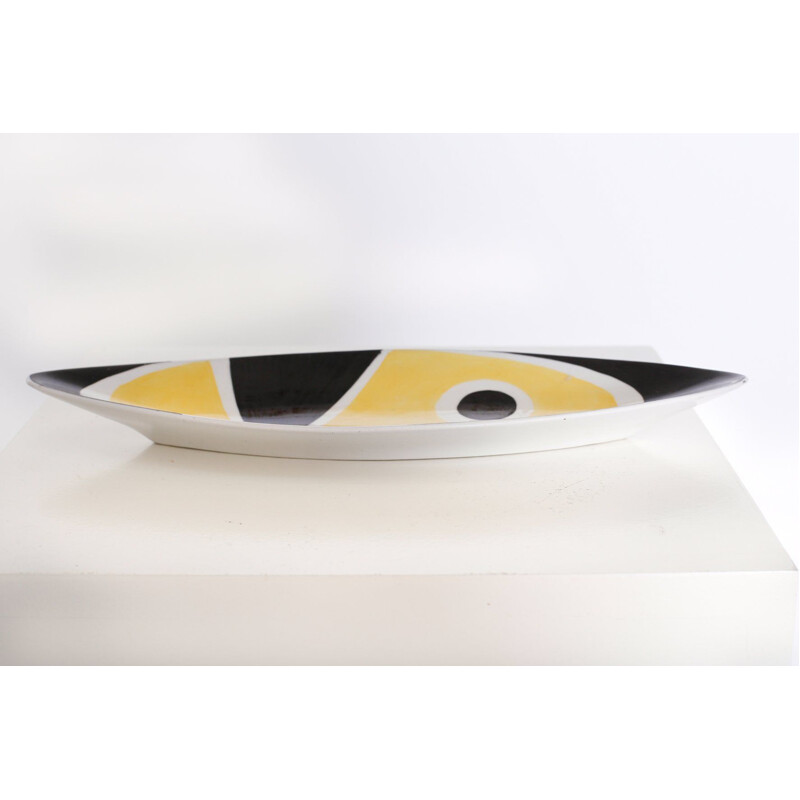 Objet de décoration vintage pour Zsolnay avec motif géométrique en porcelaine noire et jaune 1960 