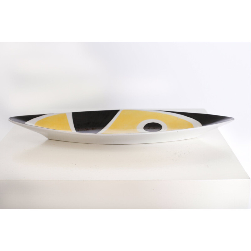 Vintage plate for Zsolnay with geometric pattern in black and yellow porcelain 1960s 