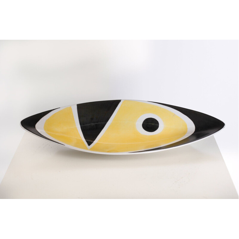 Objet de décoration vintage pour Zsolnay avec motif géométrique en porcelaine noire et jaune 1960 