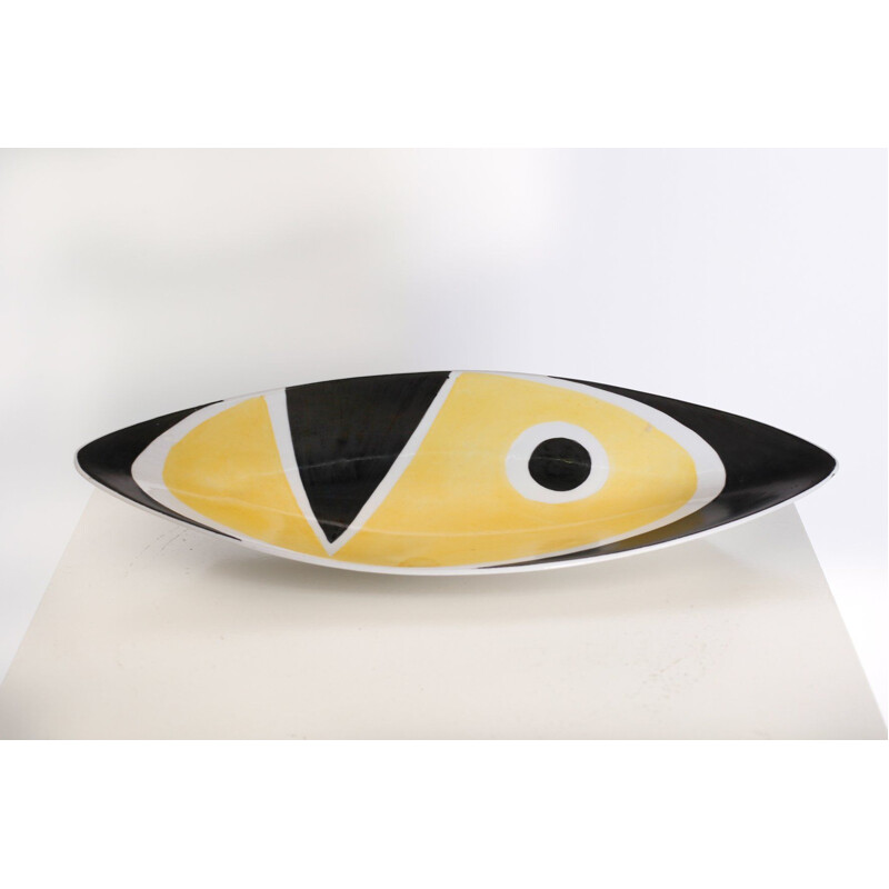 Vintage plate for Zsolnay with geometric pattern in black and yellow porcelain 1960s 