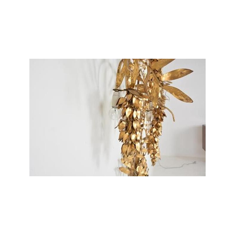 Vintage wall lamp golden wisteria decoration by Hans Kôgl Germany 1970s