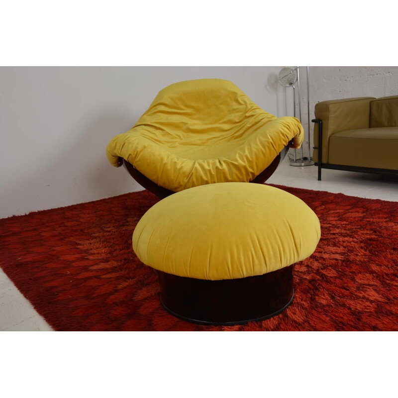 Fauteuil et ottoman vintage Rodica pour Comfort en velours jaune 1960