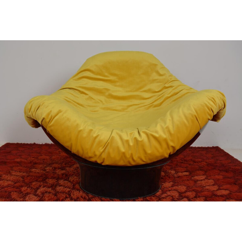 Rodica vintage armchair and footstool for Comfort in yellow velvet 1960