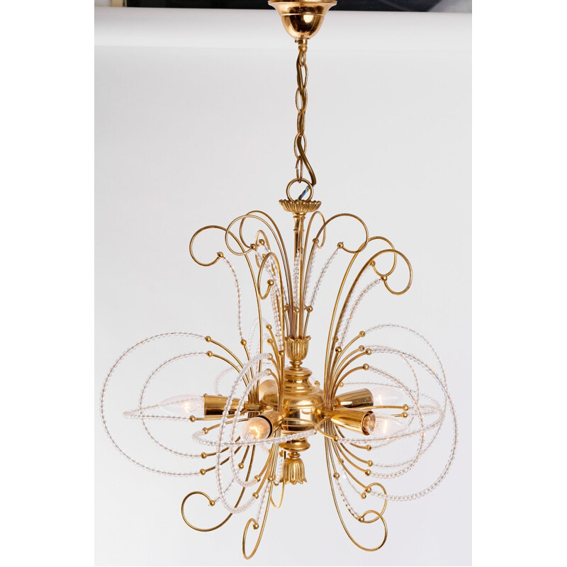 Vintage gold-plated glass chandelier, 1970-1979