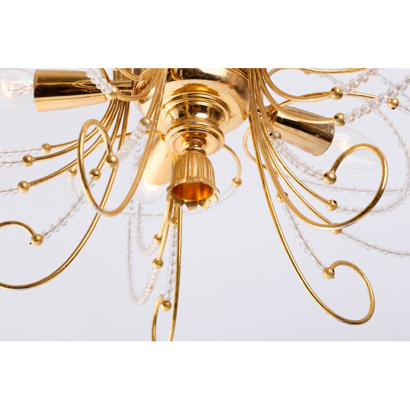 Vintage gold-plated glass chandelier, 1970-1979