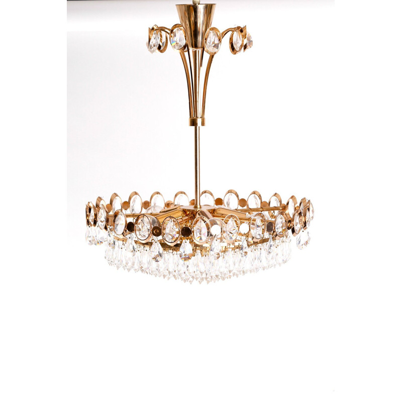 Vintage glass and aluminium chandelier, 1970