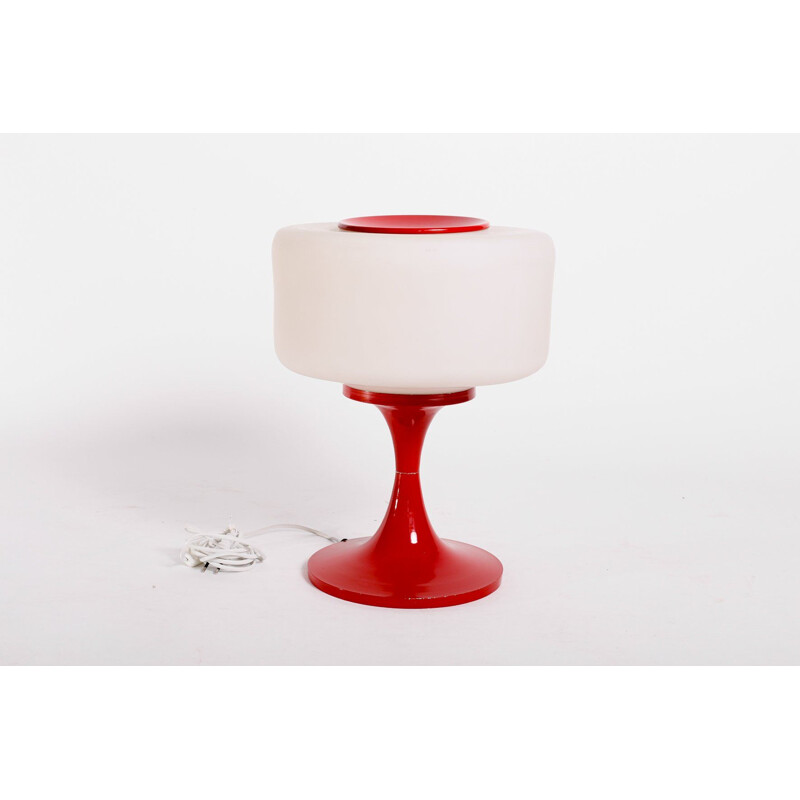 Vintage glass and Enameled steel table lamp
