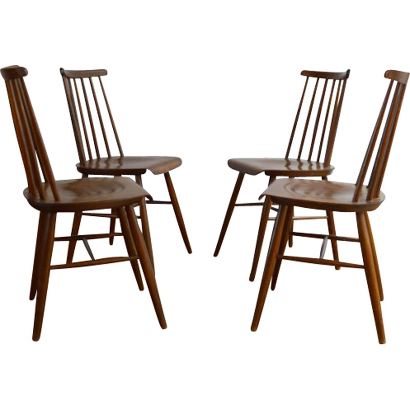 Set of Fanett dining chairs in wood, Illmari TAPIOVAARA - 1950s