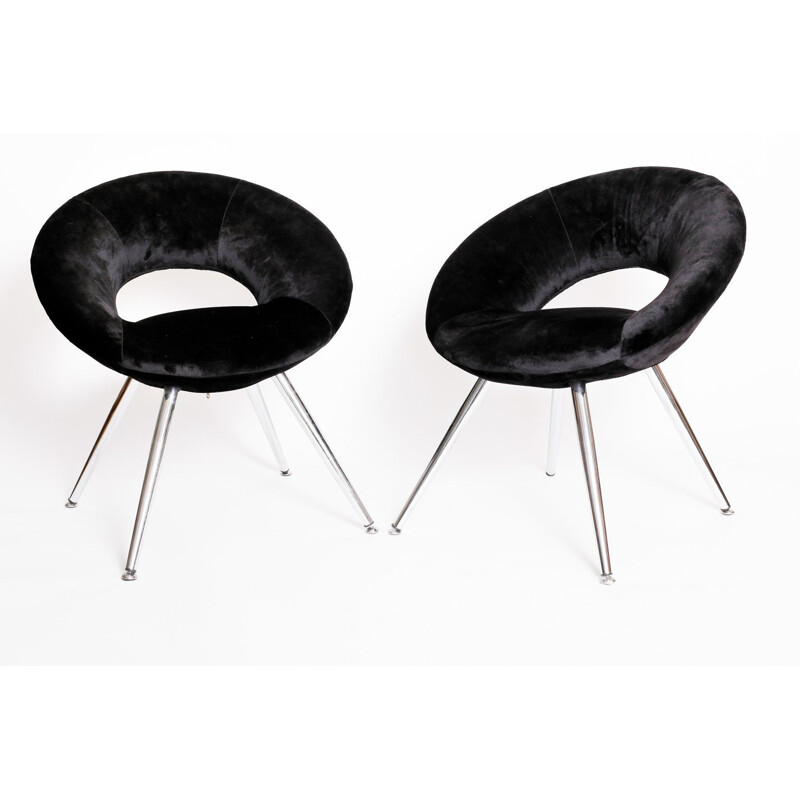 Pair of Space Age chairs in black velvet