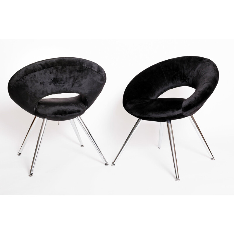 Pair of Space Age chairs in black velvet