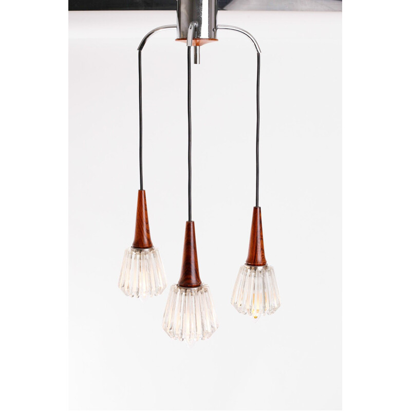 Vintage pendant lamp in glass and rosewood