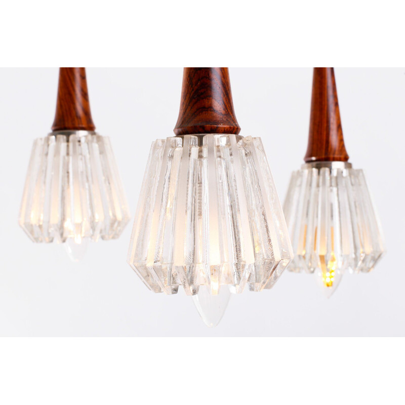 Vintage pendant lamp in glass and rosewood