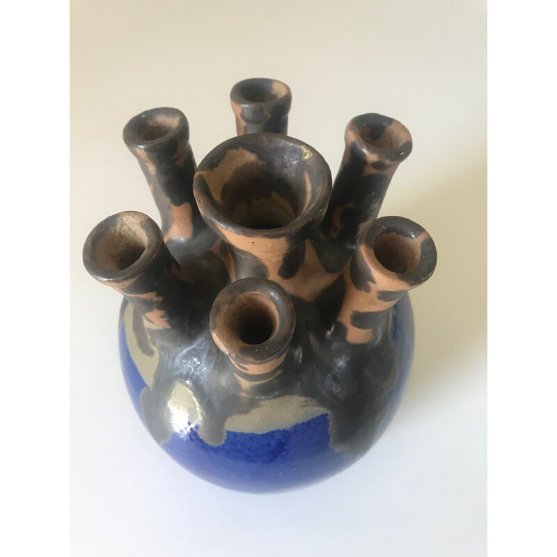 Vase bleu vintage en céramique par Joseph Talbot