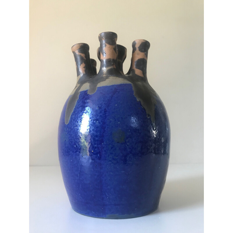 Vase bleu vintage en céramique par Joseph Talbot