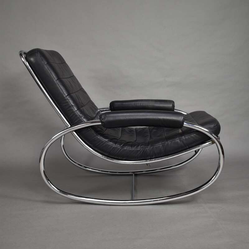 Italian vintage rocking chair in black leather