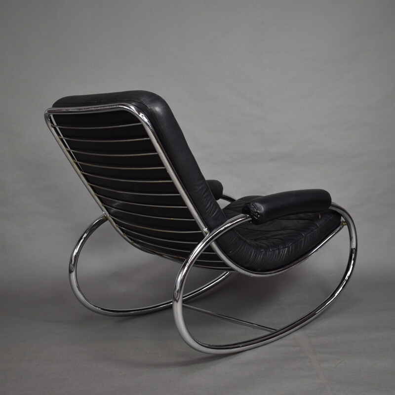 Chaise à bascule italienne vintage en cuir noir