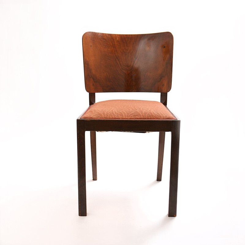 Vintage chair by Thonet in walnut veneer and pink fabric 1930s