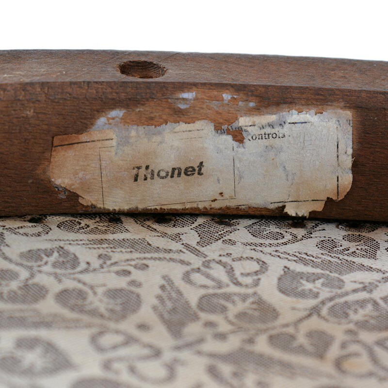 Vintage stoffen en eiken stoel van Thonet, 1940
