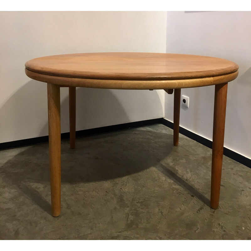 Table vintage scandinave ronde avec rallonge en bois de teck 1960