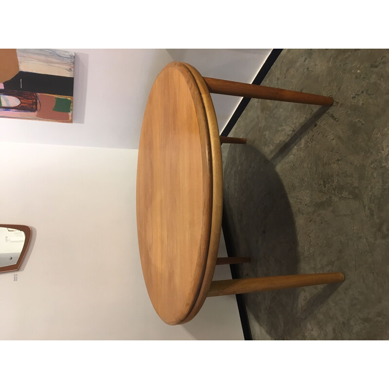 Vintage scandinavian round table with leaf extension in teakwood 1960