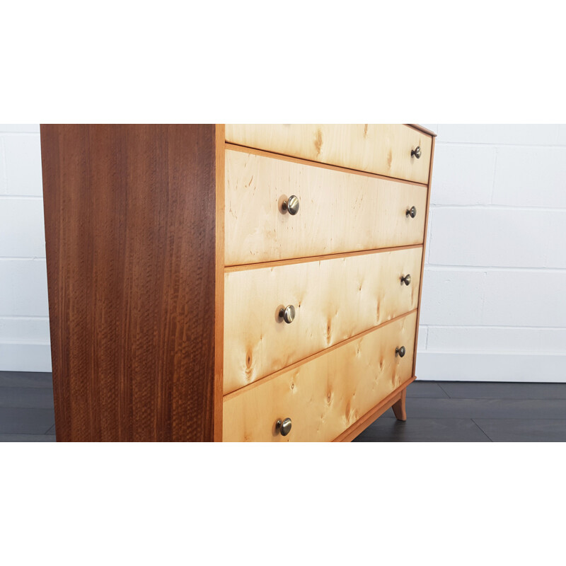 Vintage chest of Drawers for Gimson & Slater in birch oak and walnut 1960s