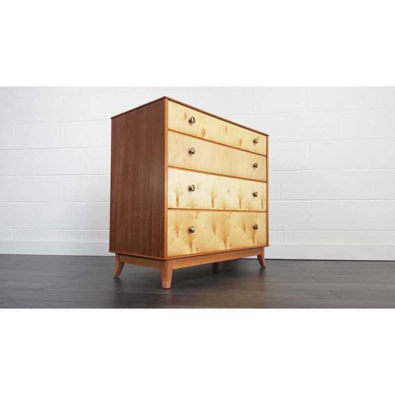 Vintage chest of Drawers for Gimson & Slater in birch oak and walnut 1960s