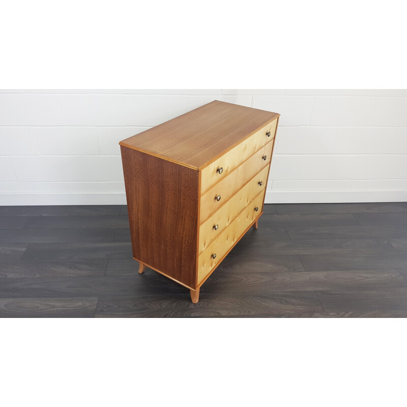 Vintage chest of Drawers for Gimson & Slater in birch oak and walnut 1960s