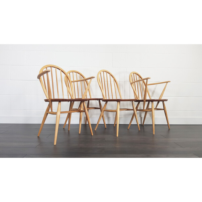 Set of 4 vintage chairs for Ercol in elmwood and beechwood 1960s