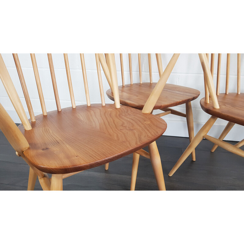 Set of 4 vintage chairs for Ercol in elmwood and beechwood 1960s