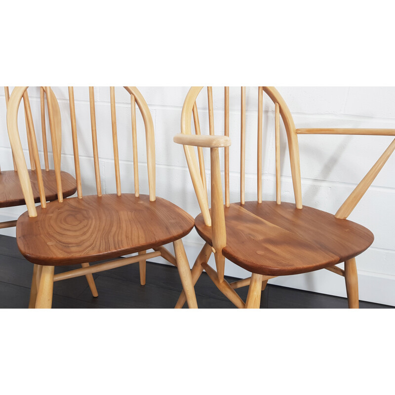 Set of 4 vintage chairs for Ercol in elmwood and beechwood 1960s