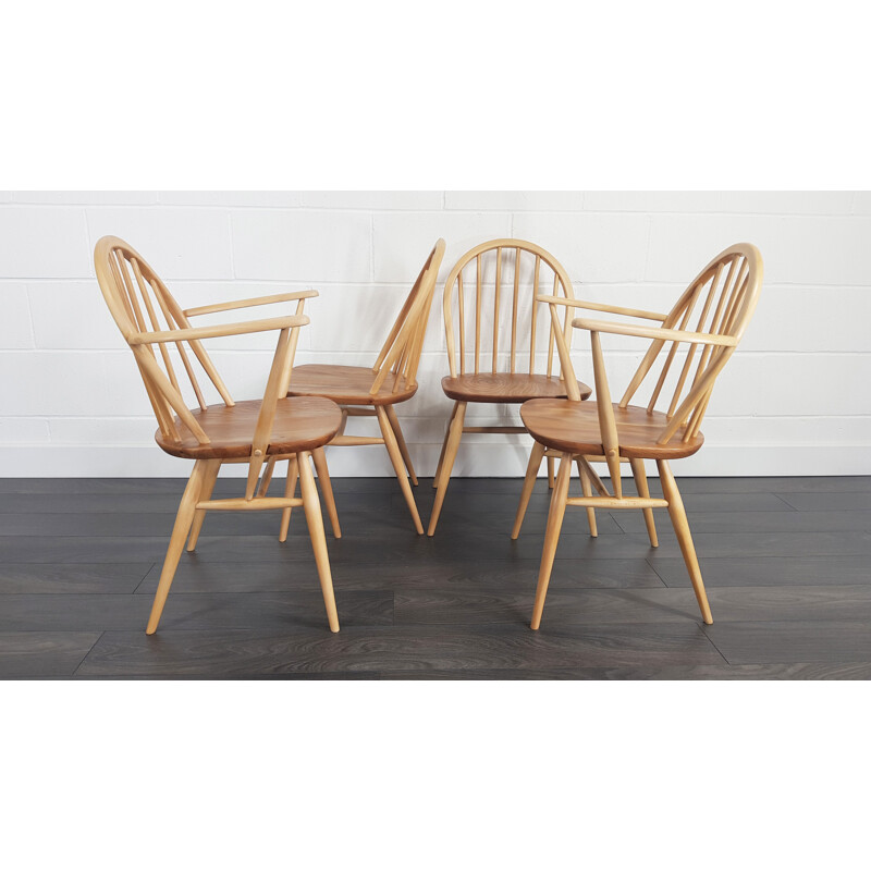 Set of 4 vintage chairs for Ercol in elmwood and beechwood 1960s