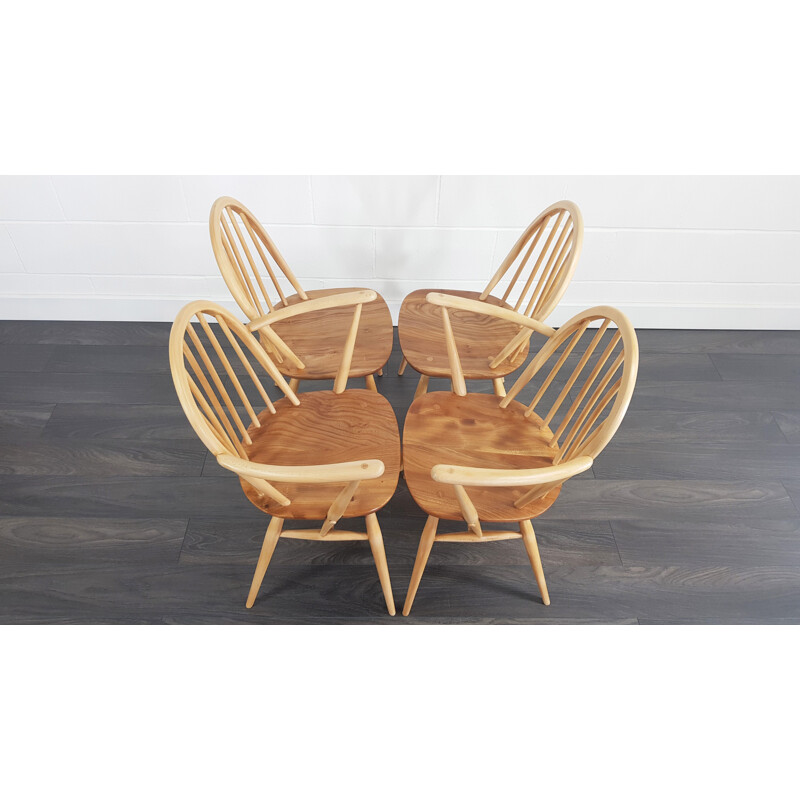 Set of 4 vintage chairs for Ercol in elmwood and beechwood 1960s