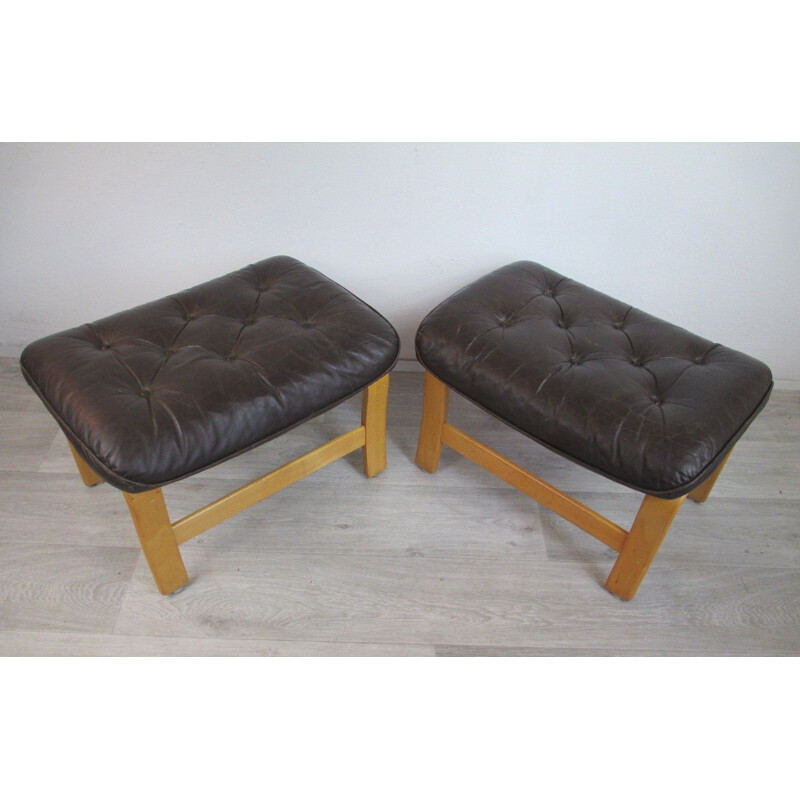 Vintage set of 2 Leather Ottoman 1970s