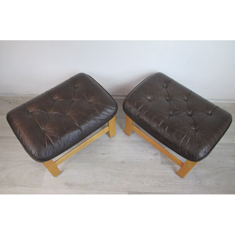 Vintage set of 2 Leather Ottoman 1970s