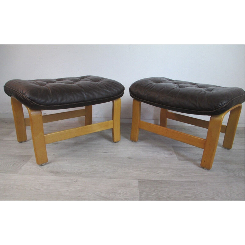 Vintage set of 2 Leather Ottoman 1970s