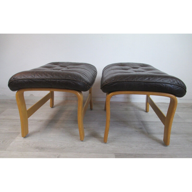 Vintage set of 2 Leather Ottoman 1970s