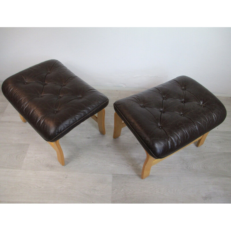 Vintage set of 2 Leather Ottoman 1970s