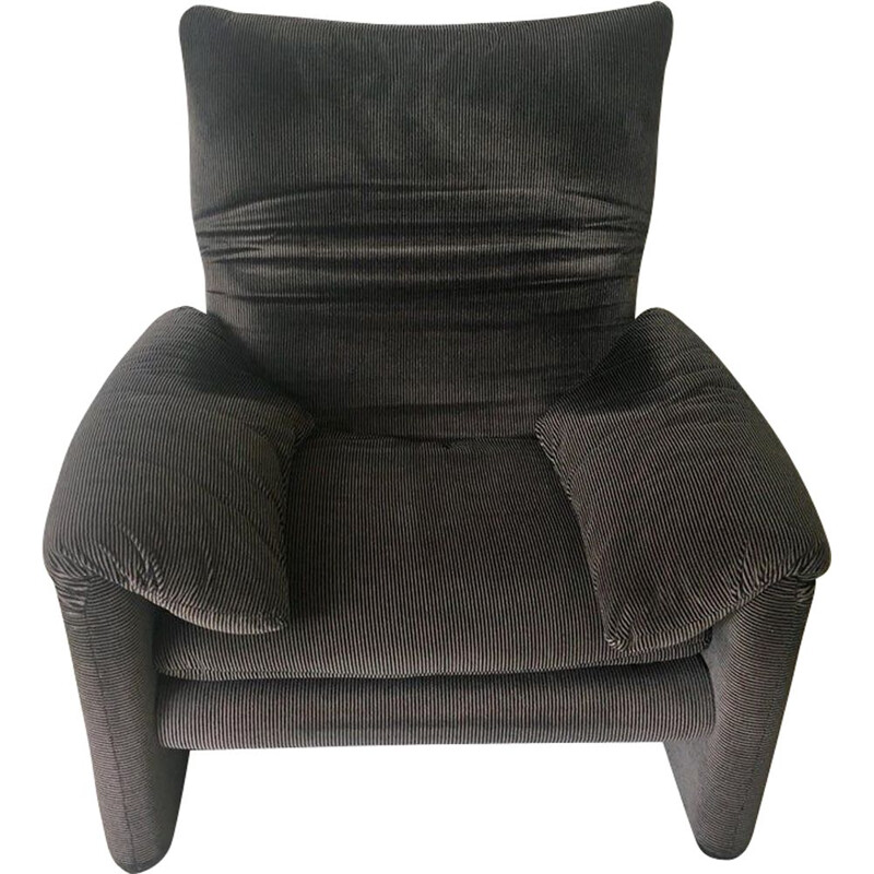 Vintage Maralunga fauteuil voor Cassina in grijze stof 1970