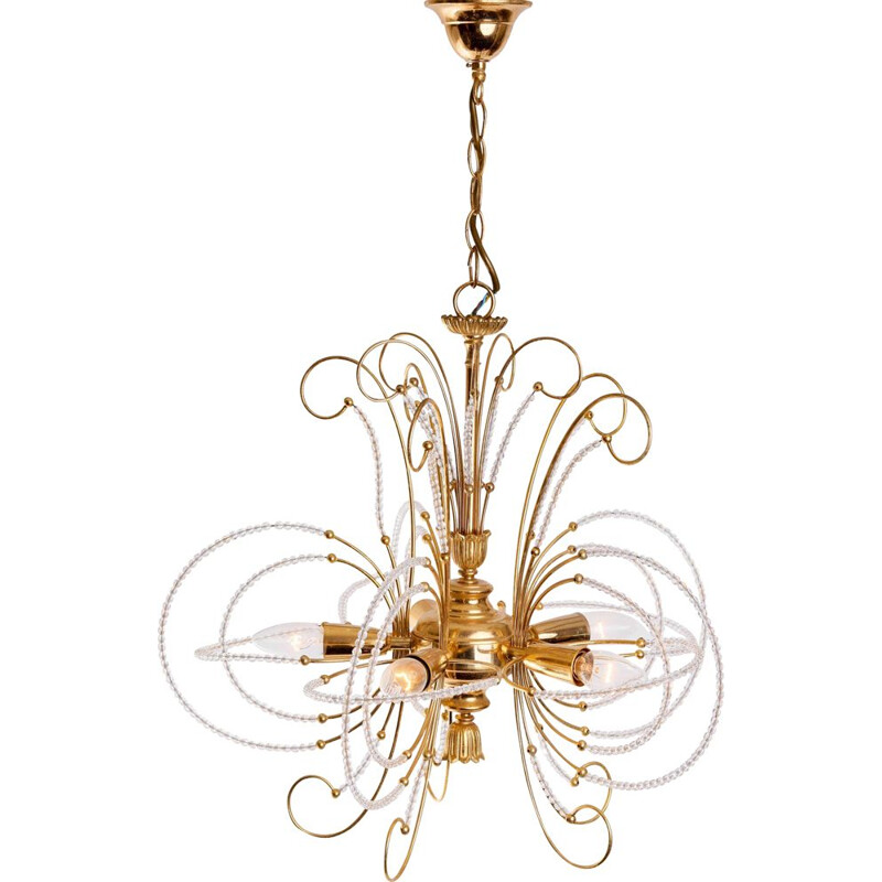Vintage gold-plated glass chandelier, 1970-1979