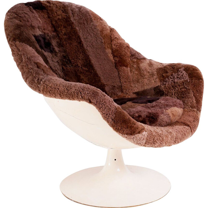 Vintage steel and sheepskin swivel chair, 1960