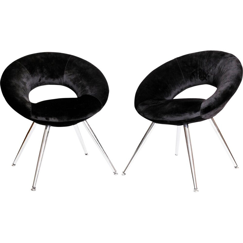 Pair of Space Age chairs in black velvet