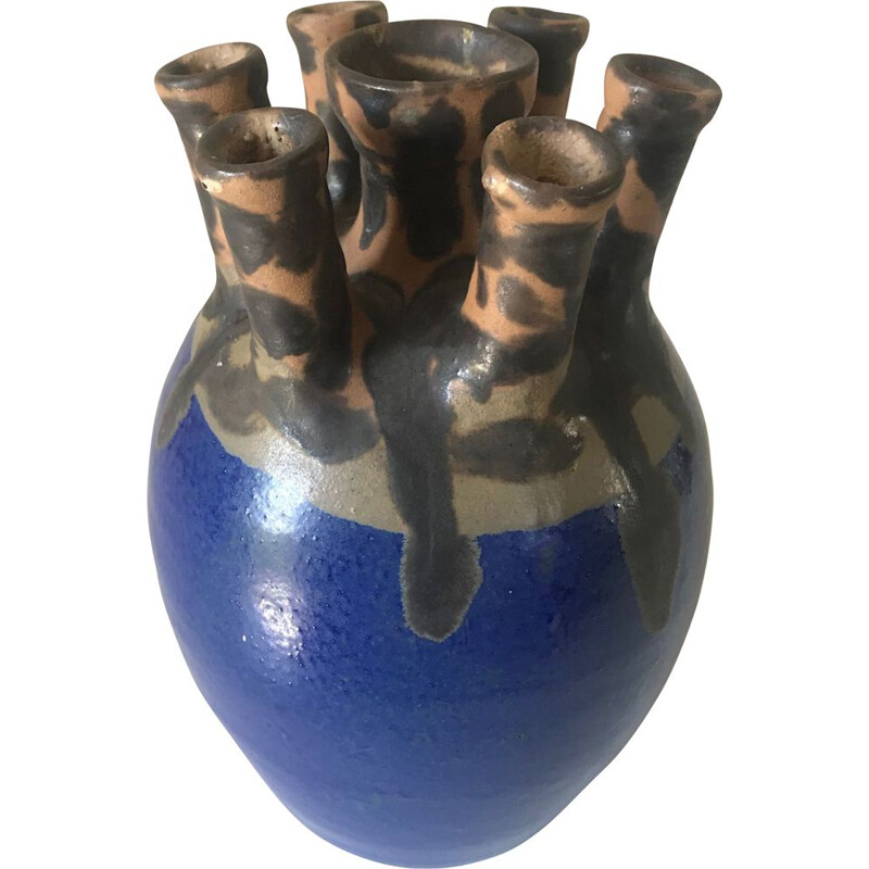 Vase bleu vintage en céramique par Joseph Talbot