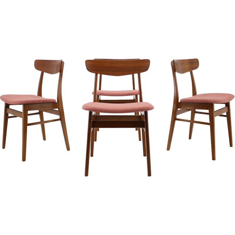 Set of 4 vintage danish pink chairs in teakwood 1960s